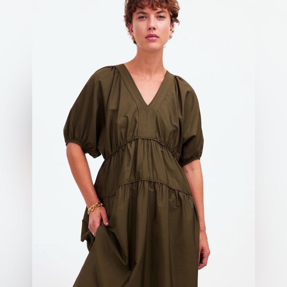 Madewell Puff-Sleeve Midi Dress in Poplin • size xs • NT402 • NWT - Picture 4 of 16